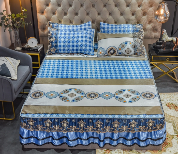 91家纺网 家纺一手货源 找家纺 ds生活馆 2021新款欧式床裙款冰丝席凉席 清风和韵