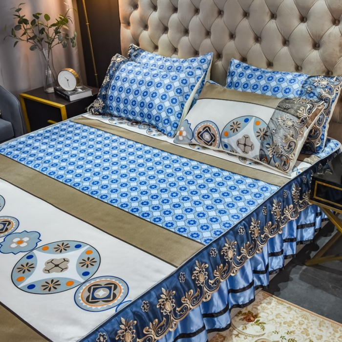 91家纺网 家纺一手货源 找家纺 ds生活馆 2021新款欧式床裙款冰丝席凉席 清风和韵