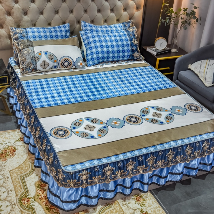 91家纺网 家纺一手货源 找家纺 ds生活馆 2021新款欧式床裙款冰丝席凉席 清风和韵