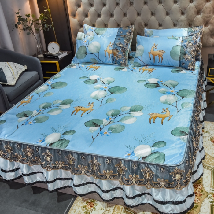 91家纺网 家纺一手货源 找家纺 ds生活馆 2021新款欧式床裙款冰丝席凉席 森林奇境