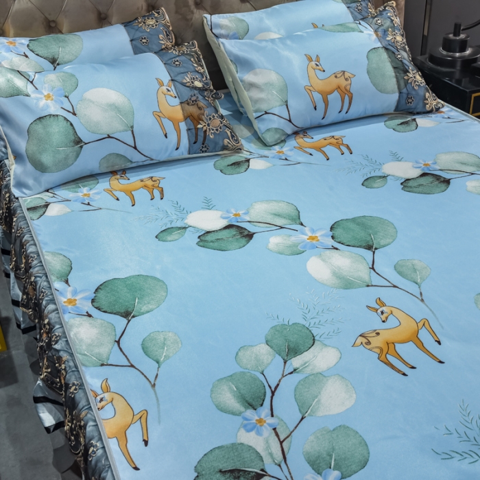 91家纺网 家纺一手货源 找家纺 ds生活馆 2021新款欧式床裙款冰丝席凉席 森林奇境