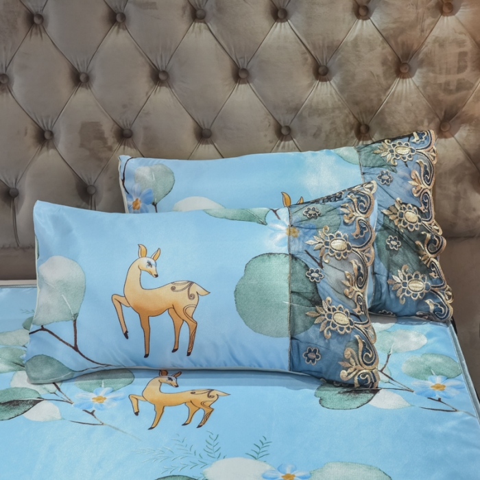 91家纺网 家纺一手货源 找家纺 ds生活馆 2021新款欧式床裙款冰丝席凉席 森林奇境