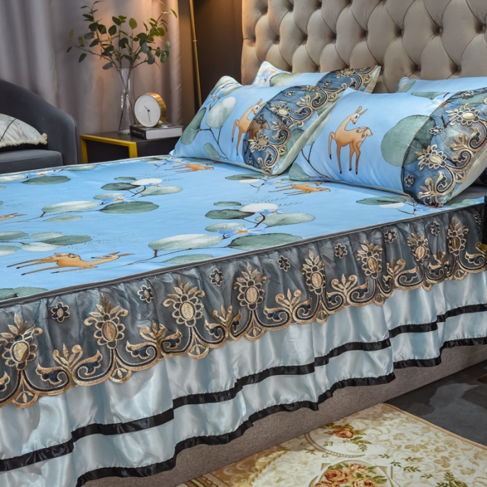 91家纺网 家纺一手货源 找家纺 ds生活馆 2021新款欧式床裙款冰丝席凉席 森林奇境