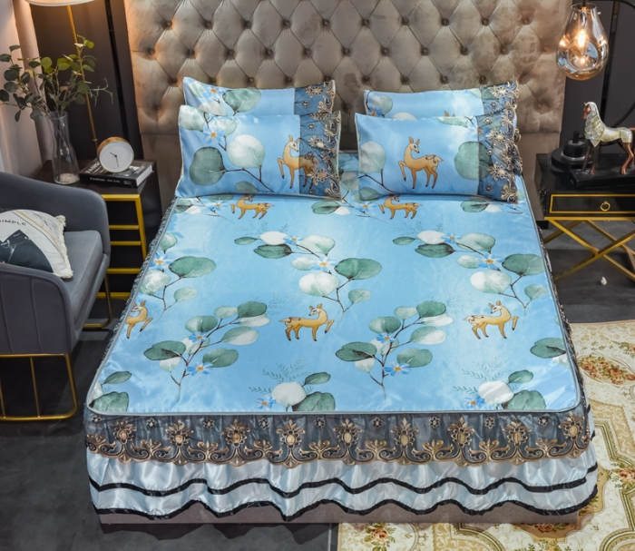 91家纺网 家纺一手货源 找家纺 ds生活馆 2021新款欧式床裙款冰丝席凉席 森林奇境