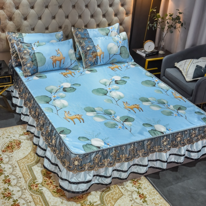 91家纺网 家纺一手货源 找家纺 ds生活馆 2021新款欧式床裙款冰丝席凉席 森林奇境