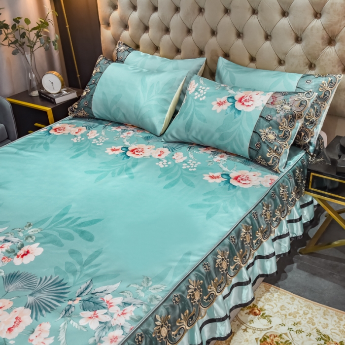 91家纺网 家纺一手货源 找家纺 ds生活馆 2021新款欧式床裙款冰丝席凉席 盛世花开