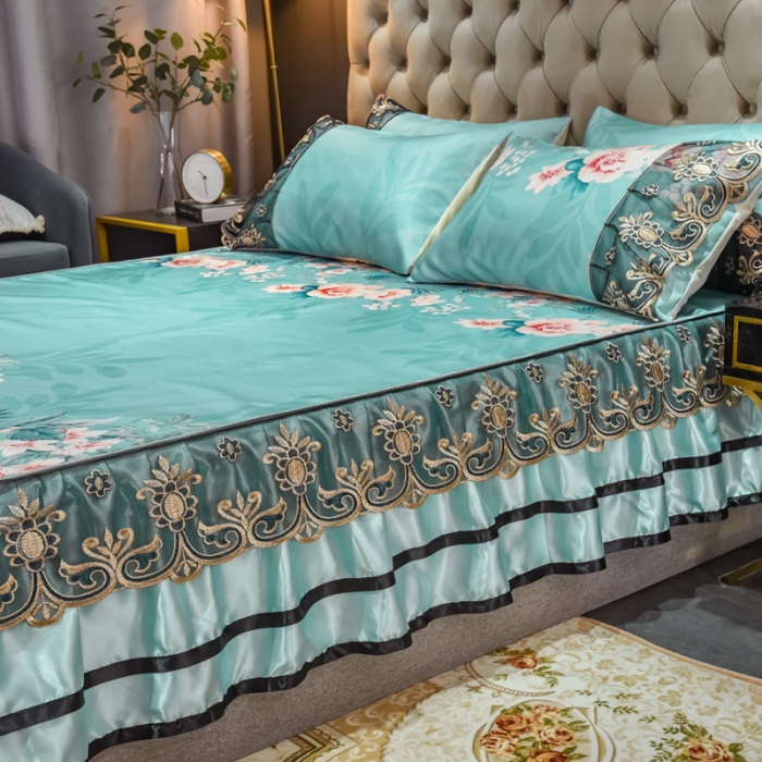 91家纺网 家纺一手货源 找家纺 ds生活馆 2021新款欧式床裙款冰丝席凉席 盛世花开