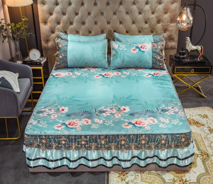 91家纺网 家纺一手货源 找家纺 ds生活馆 2021新款欧式床裙款冰丝席凉席 盛世花开