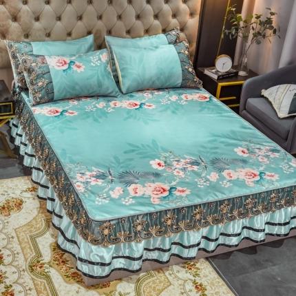 ds生活馆 2021新款欧式床裙款冰丝席凉席 盛世花开