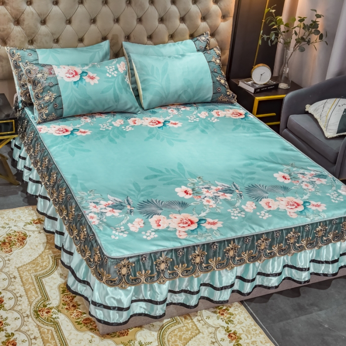 91家纺网 家纺一手货源 找家纺 ds生活馆 2021新款欧式床裙款冰丝席凉席 盛世花开