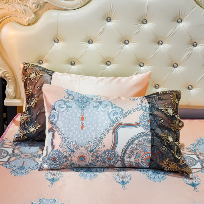 91家纺网 家纺一手货源 找家纺 ds生活馆 2021新款欧式床裙款冰丝席凉席 维纳斯粉