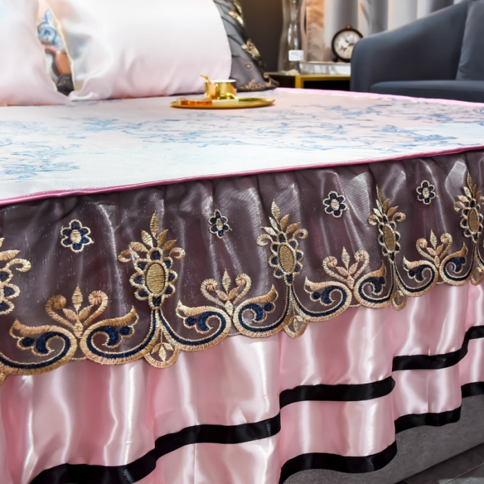 91家纺网 家纺一手货源 找家纺 ds生活馆 2021新款欧式床裙款冰丝席凉席 悉尼粉