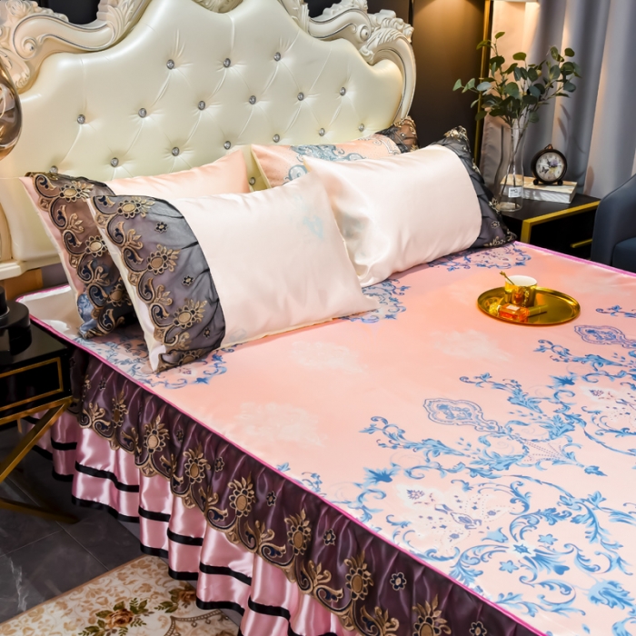 91家纺网 家纺一手货源 找家纺 ds生活馆 2021新款欧式床裙款冰丝席凉席 悉尼粉