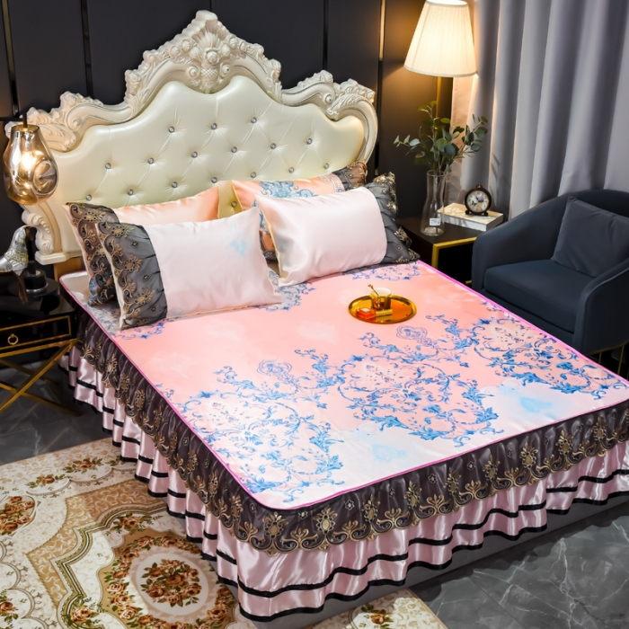 91家纺网 家纺一手货源 找家纺 ds生活馆 2021新款欧式床裙款冰丝席凉席 悉尼粉