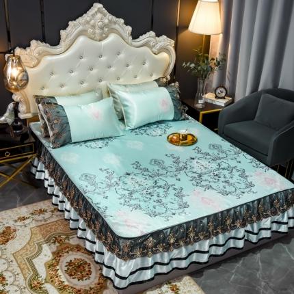 ds生活馆 2021新款欧式床裙款冰丝席凉席 悉尼蓝