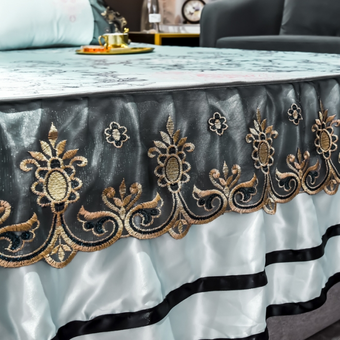 91家纺网 家纺一手货源 找家纺 ds生活馆 2021新款欧式床裙款冰丝席凉席 悉尼蓝