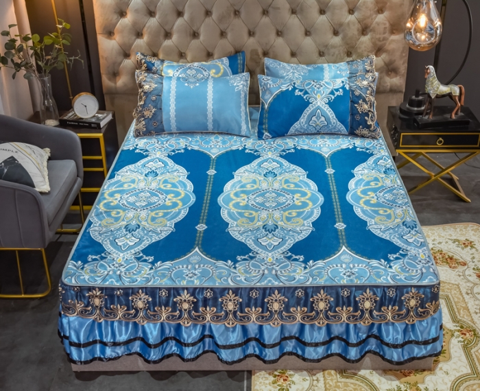 91家纺网 家纺一手货源 找家纺 ds生活馆 2021新款欧式床裙款冰丝席凉席 雅韵翩然