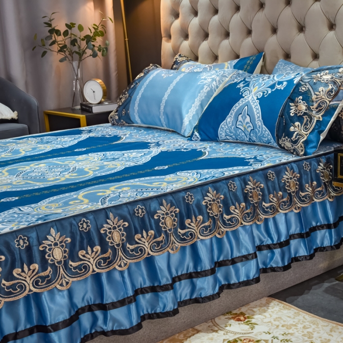 91家纺网 家纺一手货源 找家纺 ds生活馆 2021新款欧式床裙款冰丝席凉席 雅韵翩然