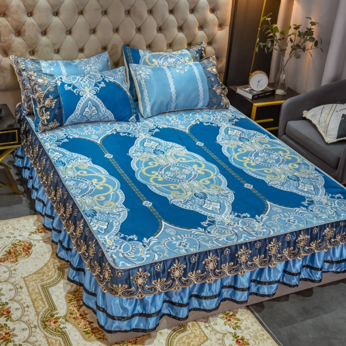 91家纺网 家纺一手货源 找家纺 ds生活馆 2021新款欧式床裙款冰丝席凉席 雅韵翩然