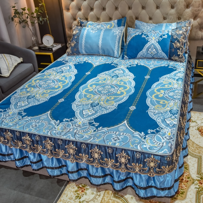 91家纺网 家纺一手货源 找家纺 ds生活馆 2021新款欧式床裙款冰丝席凉席 雅韵翩然