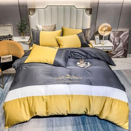 91家纺网 家纺一手货源 找家纺 （总）莎臣豹 2025新款圣尼奥拼接刺绣水洗真丝天丝四件套