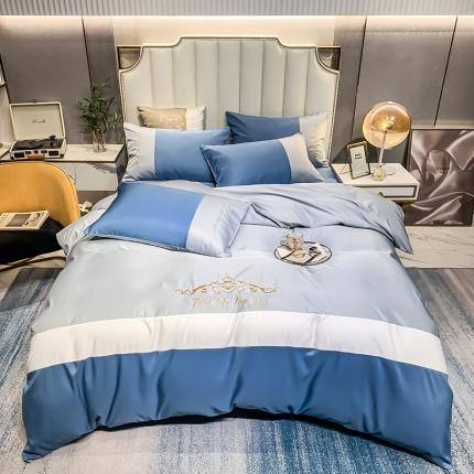 91家纺网 家纺一手货源 找家纺 （总）莎臣豹 2025新款圣尼奥拼接刺绣水洗真丝天丝四件套