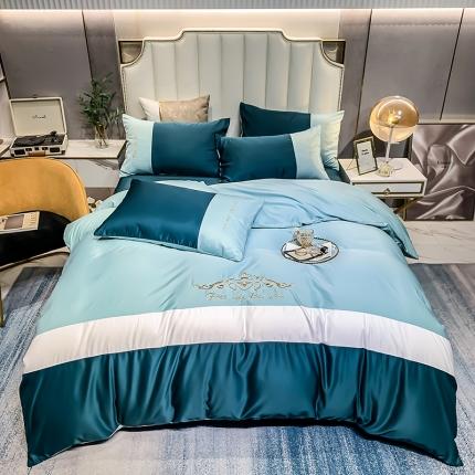 91家纺网 家纺一手货源 找家纺 （总）莎臣豹 2025新款圣尼奥拼接刺绣水洗真丝天丝四件套