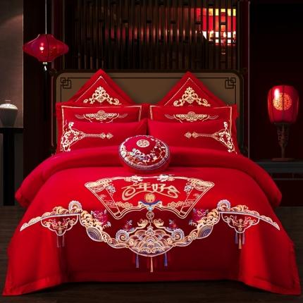 91家纺网 家纺一手货源 找家纺 （总）甜咪咪 2021新款40支大红婚庆全棉系列四件套