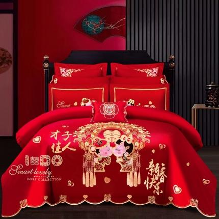 91家纺网 家纺一手货源 找家纺 （总）甜咪咪 2021新款40支大红婚庆全棉系列四件套
