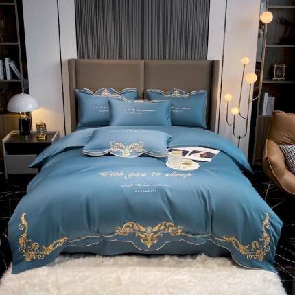 91家纺网 家纺一手货源 找家纺 总 DC2024新款60支s长绒棉全棉纯棉刺绣婚庆四件套