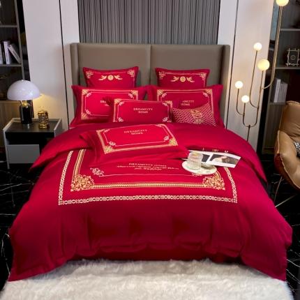 91家纺网 家纺一手货源 找家纺 总 DC2024新款60支s长绒棉全棉纯棉刺绣婚庆四件套