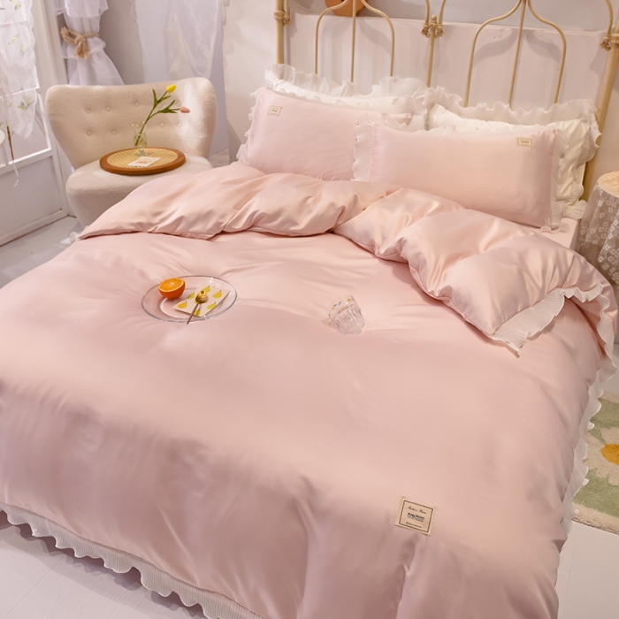 91家纺网 家纺一手货源 找家纺 （总）艾米 2025新款水洗真丝雪纺花边揽梦系列四件套