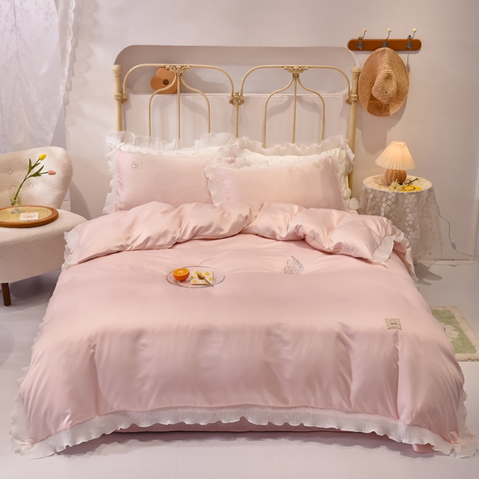 91家纺网 家纺一手货源 找家纺 （总）艾米 2025新款水洗真丝雪纺花边揽梦系列四件套