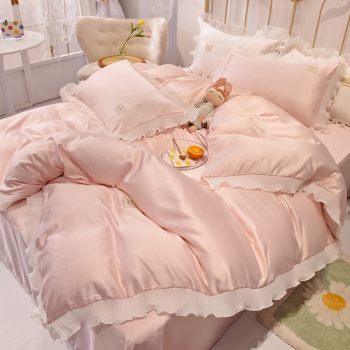 91家纺网 家纺一手货源 找家纺 （总）艾米 2025新款水洗真丝雪纺花边揽梦系列四件套