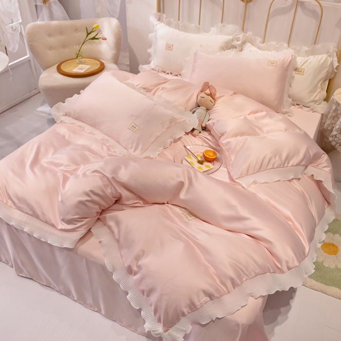 91家纺网 家纺一手货源 找家纺 （总）艾米 2025新款水洗真丝雪纺花边揽梦系列四件套