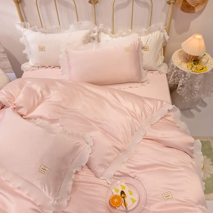 91家纺网 家纺一手货源 找家纺 （总）艾米 2025新款水洗真丝雪纺花边揽梦系列四件套