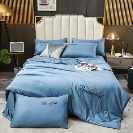 91家纺网 家纺一手货源 找家纺 （总）富之航 新款绣花水洗真丝四件套天丝夏被纯色空调被夏凉被