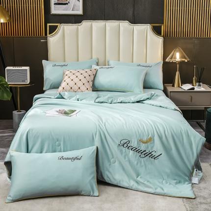 91家纺网 家纺一手货源 找家纺 （总）富之航 新款绣花水洗真丝四件套天丝夏被纯色空调被夏凉被