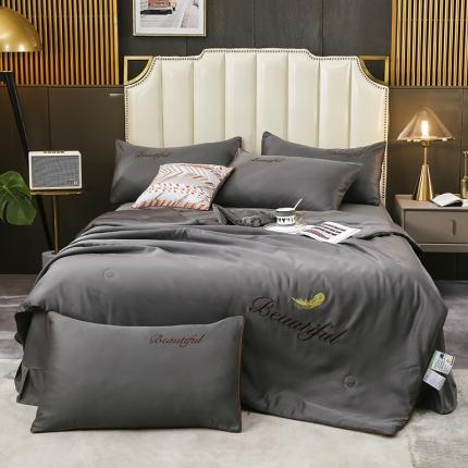 91家纺网 家纺一手货源 找家纺 （总）富之航 新款绣花水洗真丝四件套天丝夏被纯色空调被夏凉被