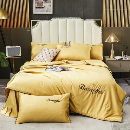 91家纺网 家纺一手货源 找家纺 （总）富之航 新款绣花水洗真丝四件套天丝夏被纯色空调被夏凉被