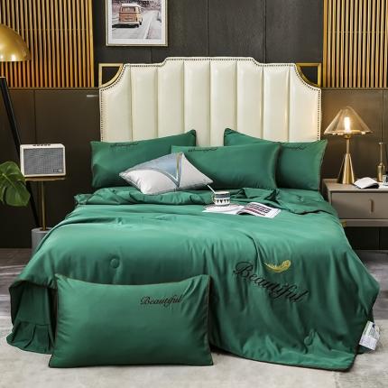 91家纺网 家纺一手货源 找家纺 （总）富之航 新款绣花水洗真丝四件套天丝夏被纯色空调被夏凉被