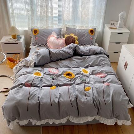 91家纺网 家纺一手货源 找家纺 （总）淑女公社 2021新款全棉毛巾绣向日葵系列四件套