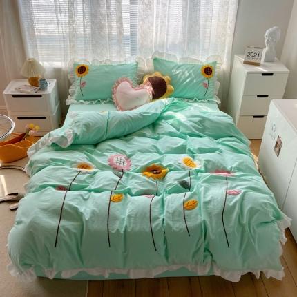 91家纺网 家纺一手货源 找家纺 （总）淑女公社 2021新款全棉毛巾绣向日葵系列四件套