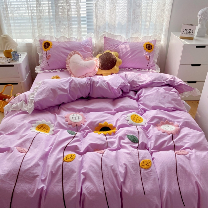 91家纺网 家纺一手货源 找家纺 （总）淑女公社 2021新款全棉毛巾绣向日葵系列四件套