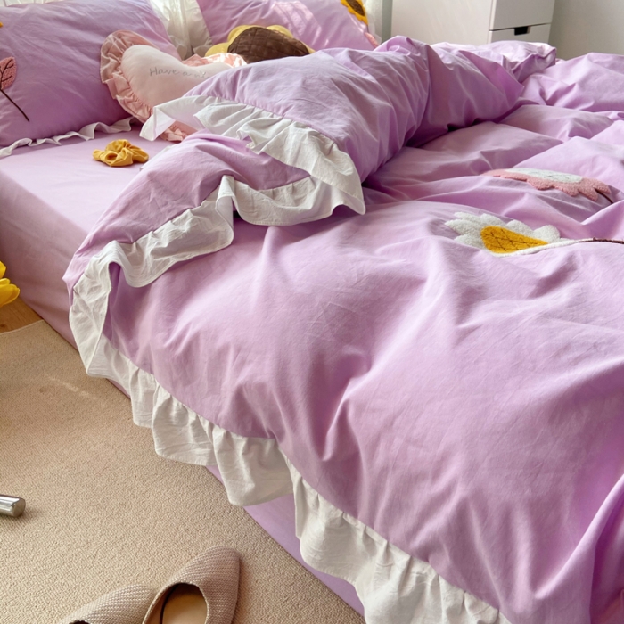 91家纺网 家纺一手货源 找家纺 （总）淑女公社 2021新款全棉毛巾绣向日葵系列四件套