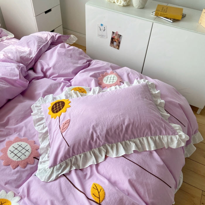 91家纺网 家纺一手货源 找家纺 （总）淑女公社 2021新款全棉毛巾绣向日葵系列四件套