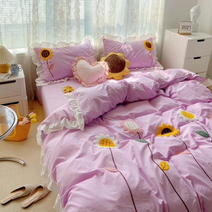 91家纺网 家纺一手货源 找家纺 （总）淑女公社 2021新款全棉毛巾绣向日葵系列四件套