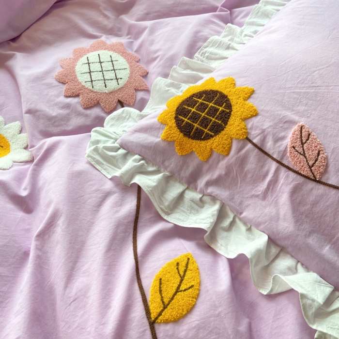 91家纺网 家纺一手货源 找家纺 （总）淑女公社 2021新款全棉毛巾绣向日葵系列四件套