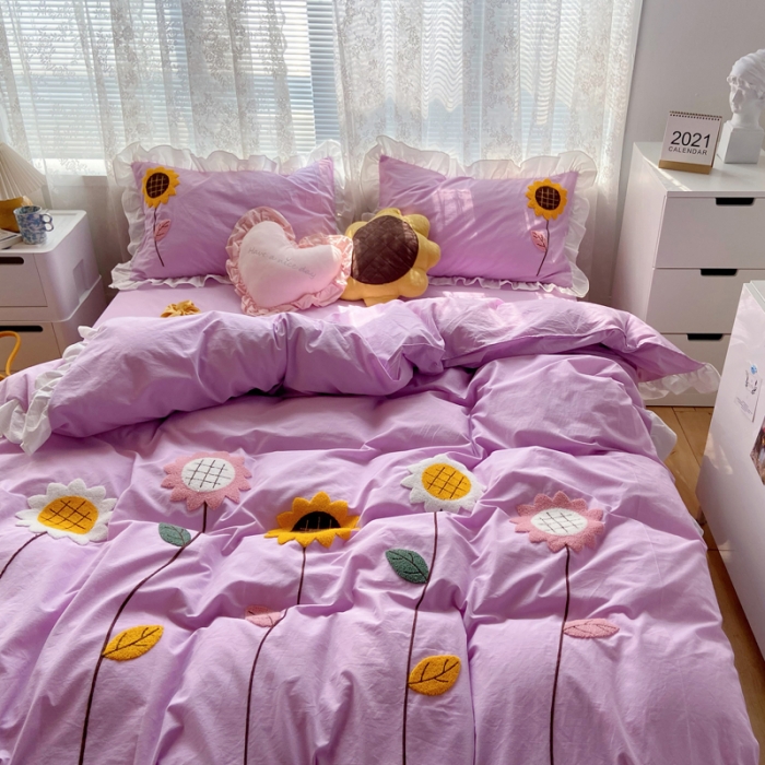 91家纺网 家纺一手货源 找家纺 （总）淑女公社 2021新款全棉毛巾绣向日葵系列四件套