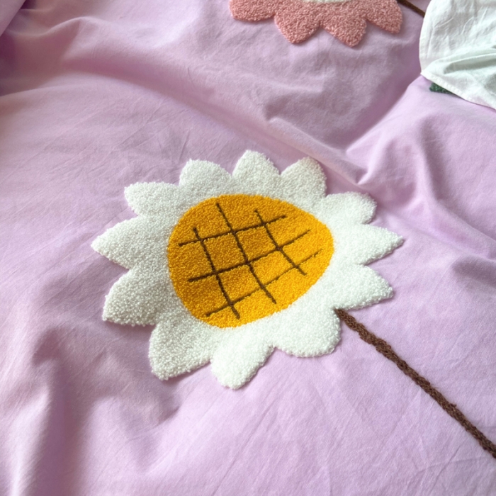 91家纺网 家纺一手货源 找家纺 （总）淑女公社 2021新款全棉毛巾绣向日葵系列四件套